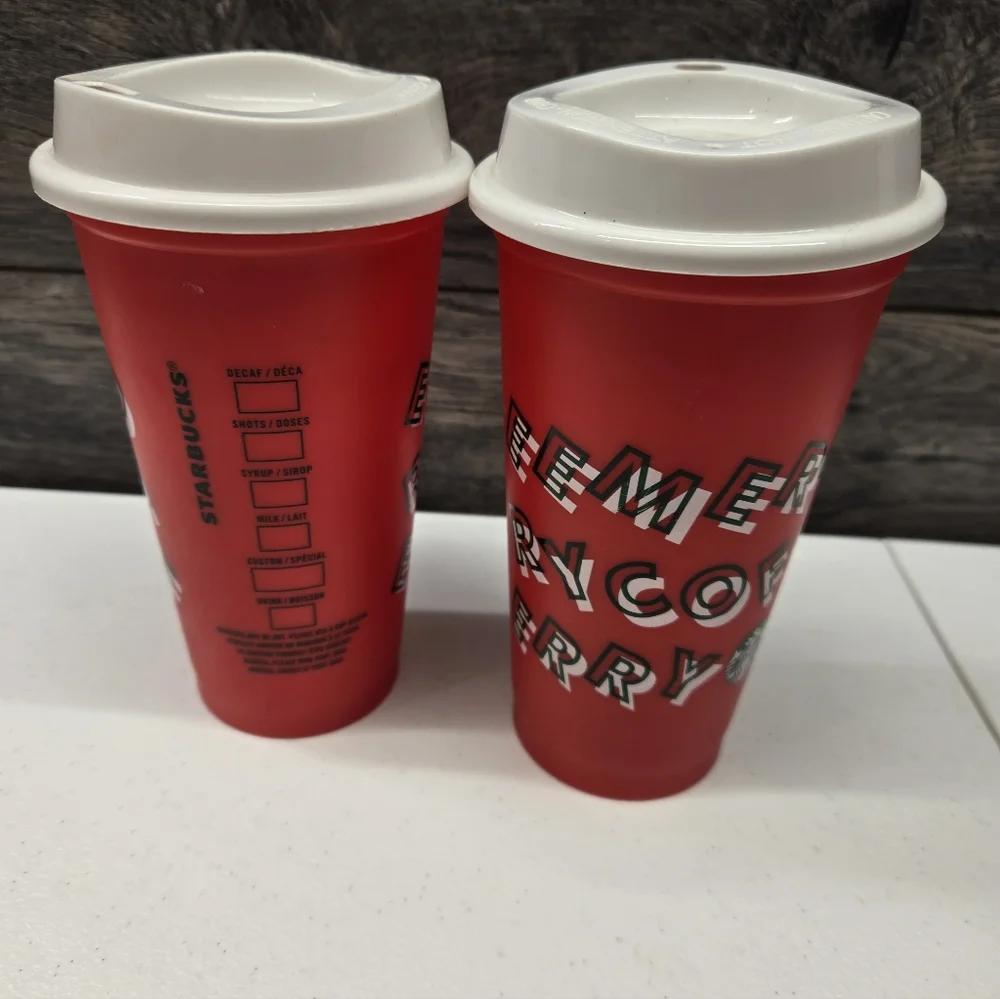 Starbucks Set of 2‎ Christmas Merry Coffee Reusable Hot Cups  16oz  2013